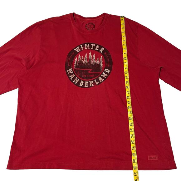 LIFE IS GOOD XXL Winter Wanderland Graphic T Red Men's Classic Fit Long Sleeves - Picture 5 of 9